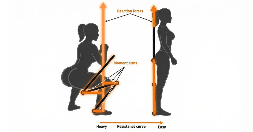 Ground reaction force creating hip extension torque through a moment arm