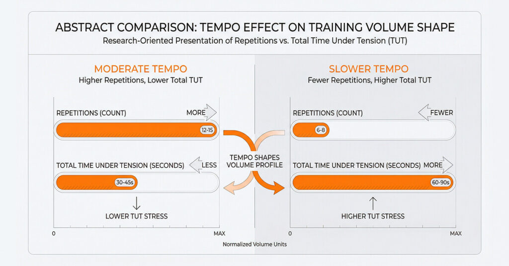 Comparison showing slower tempo increases time under tension but reduces repetitions