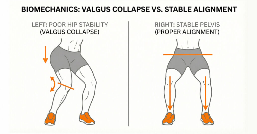 Valgus collapse versus stable lower-body alignment
